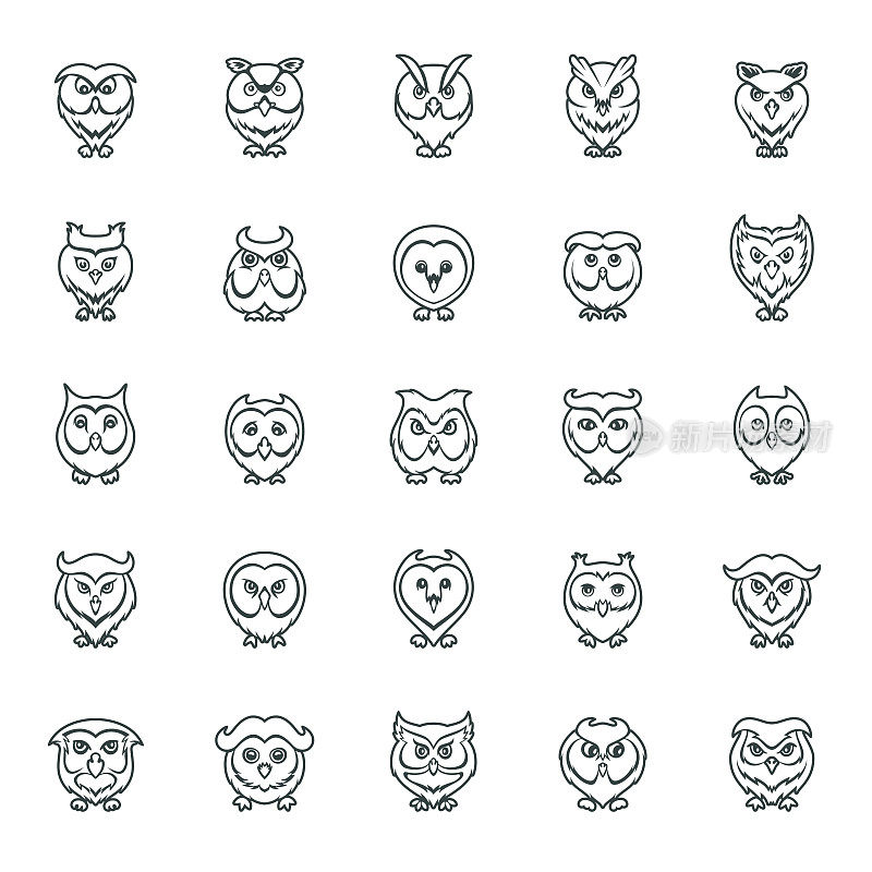 Owl - outline vector icons